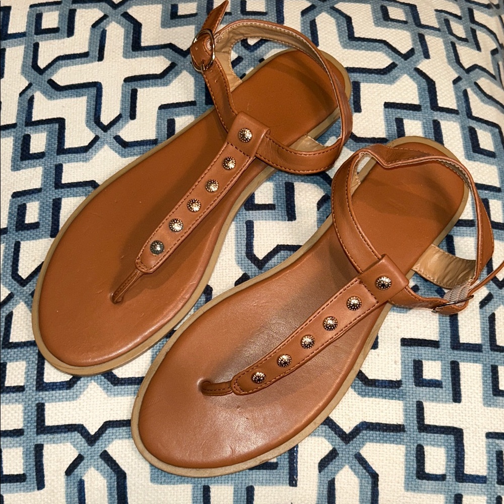 Jack Rogers Brown Leather with Gold accents Sandals size 9 Kamri